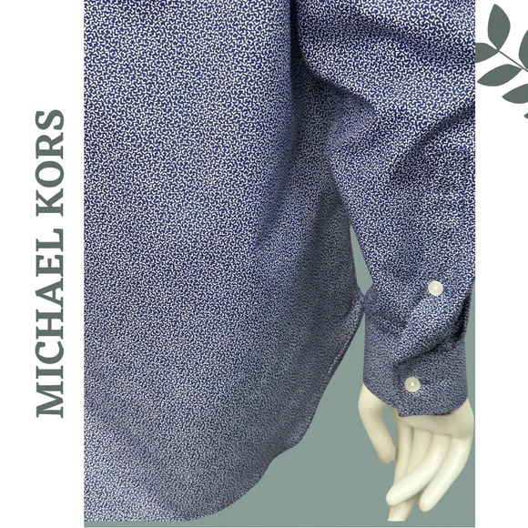 Michael Kors Men’s  Slim Fit Dress Shirt Long Sleeve Blur White Print Size XL - Picture 3 of 8